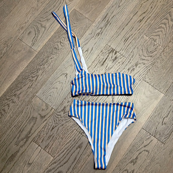 Blue yellow white stripes bikini set - Picture 1 of 1